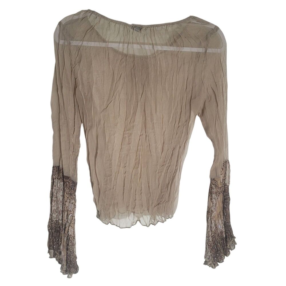 Y2K Sheer Boho Blouse Women's Medium Brown Bell Sleeve Whimsigoth Fairy Zoompy - Picture 2 of 9